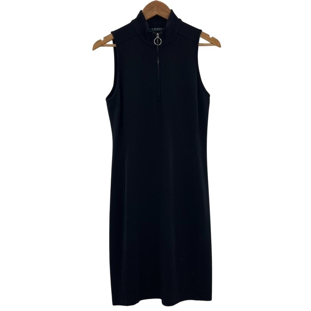 Lauren Ralph Lauren Black Silver Zipper Mock Neck Sleeveless Fitted Dress Size S - Picture 4 of 11